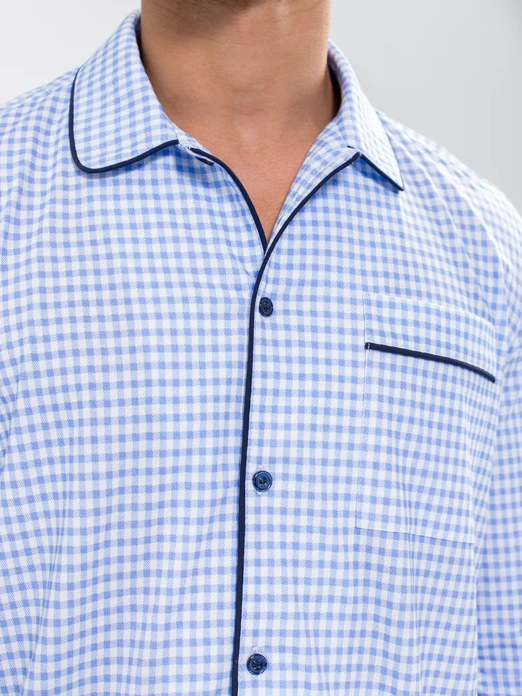Sky Blue Checkered Nightsuit 100% Cotton.