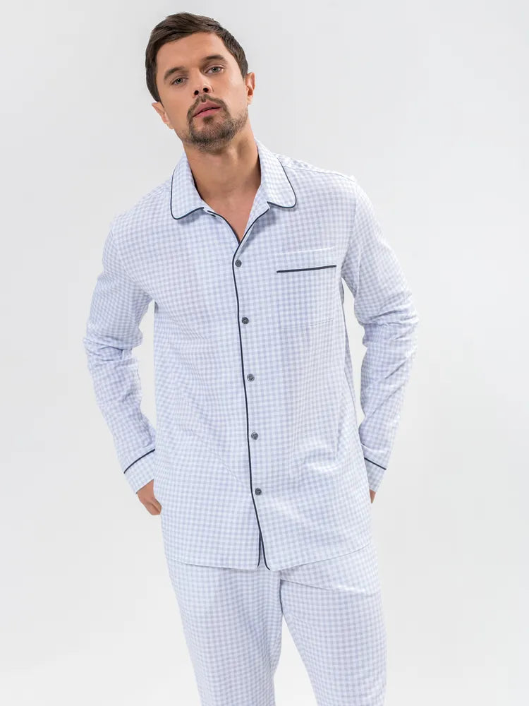 Sky Blue Checkered Nightsuit 100% Cotton.