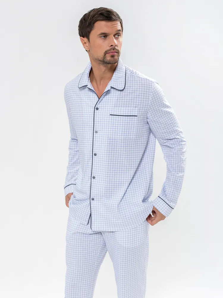 Sky Blue Checkered Nightsuit 100% Cotton.