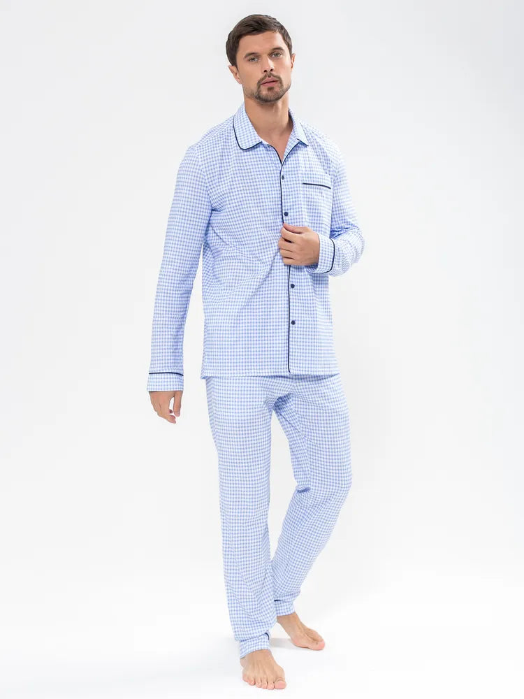 Sky Blue Checkered Nightsuit 100% Cotton.