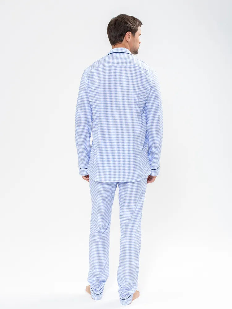 Sky Blue Checkered Nightsuit 100% Cotton.