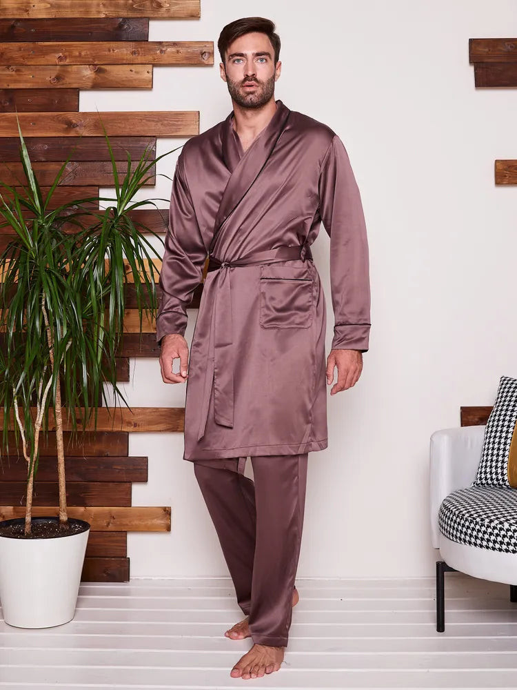 Premium Satin Robe with Pyjamas - Bella Babe by SK Nightsuit-Nightdress-Robes-Silk-Satin-Nighty-Gown-Nightwear-Shorts-Pajamas-Nightsuit-for-women-men-bathrobe-Satin-dress-cotton-