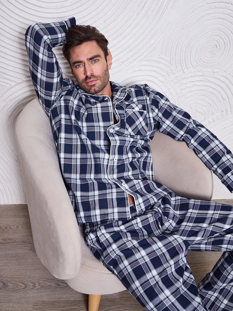 Blue Checkered Nightsuit 100% Cotton - Bella Babe by SK Nightsuit-Nightdress-Robes-Silk-Satin-Nighty-Gown-Nightwear-Shorts-Pajamas-Nightsuit-for-women-men-bathrobe-Satin-dress-cotton-