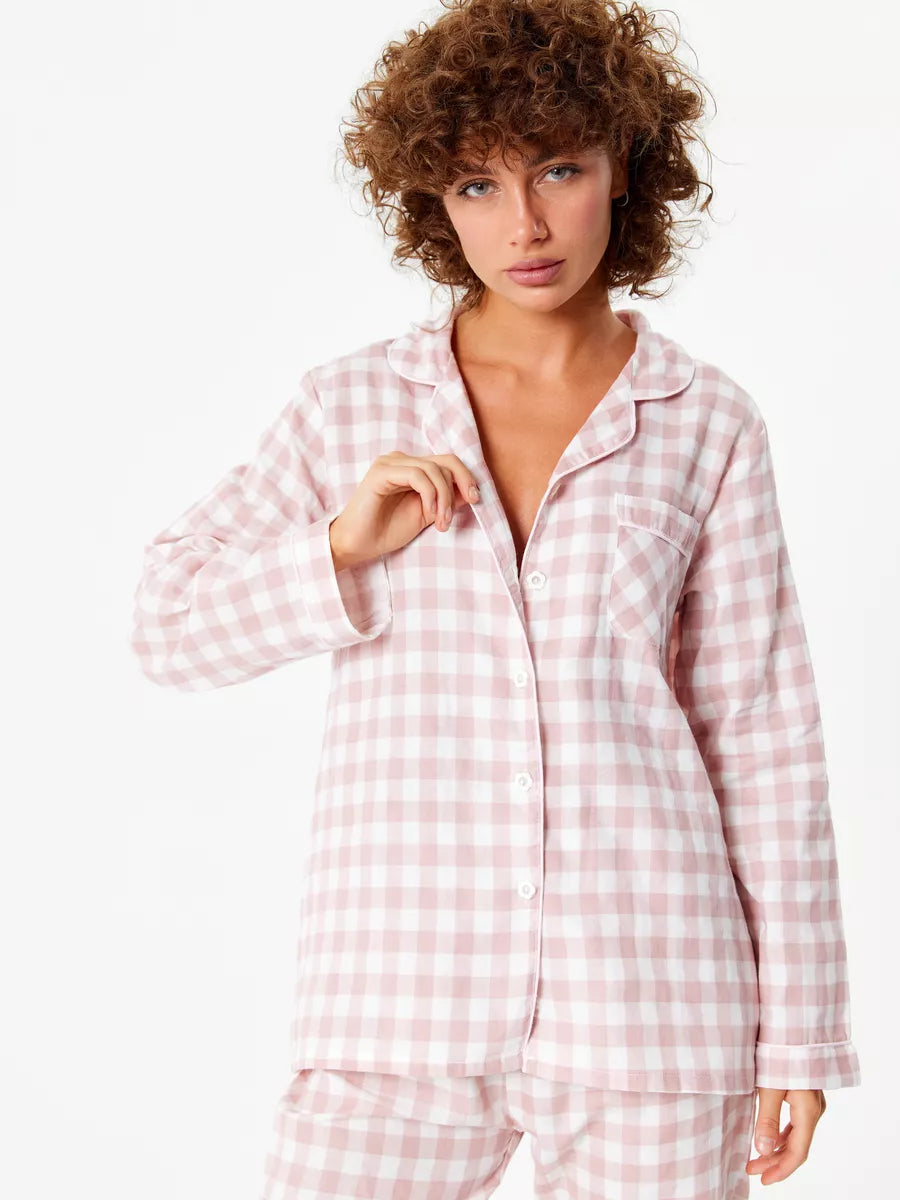Loungewear Set Peach Checks 100% Cotton.