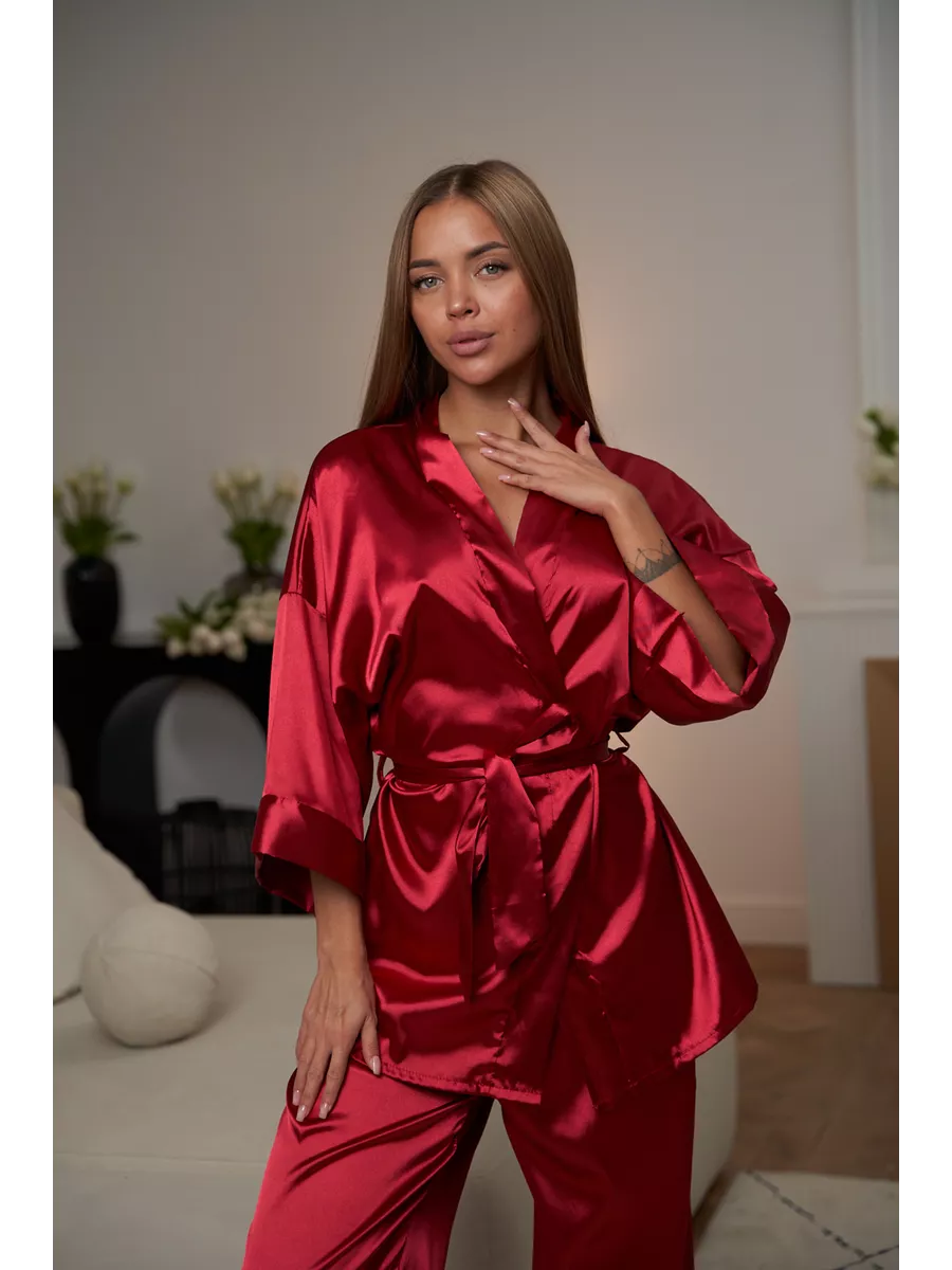 Conjunto elegante de chal en satén