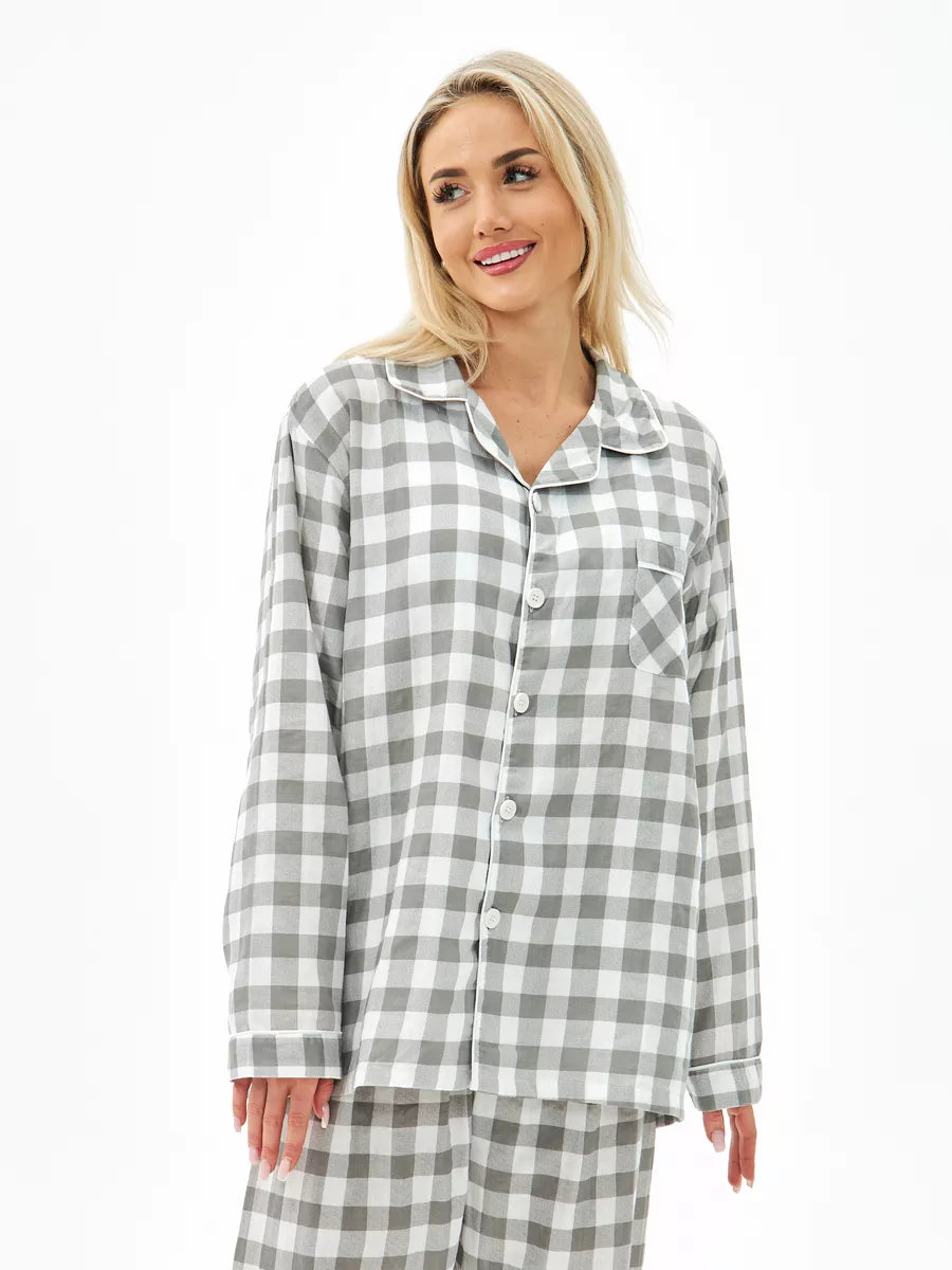 Loungewear Set Grey Checkered 100% Cotton - Bella Babe by SK Nightsuit-Nightdress-Robes-Silk-Satin-Nighty-Gown-Nightwear-Shorts-Pajamas-Nightsuit-for-women-men-bathrobe-Satin-dress-cotton-