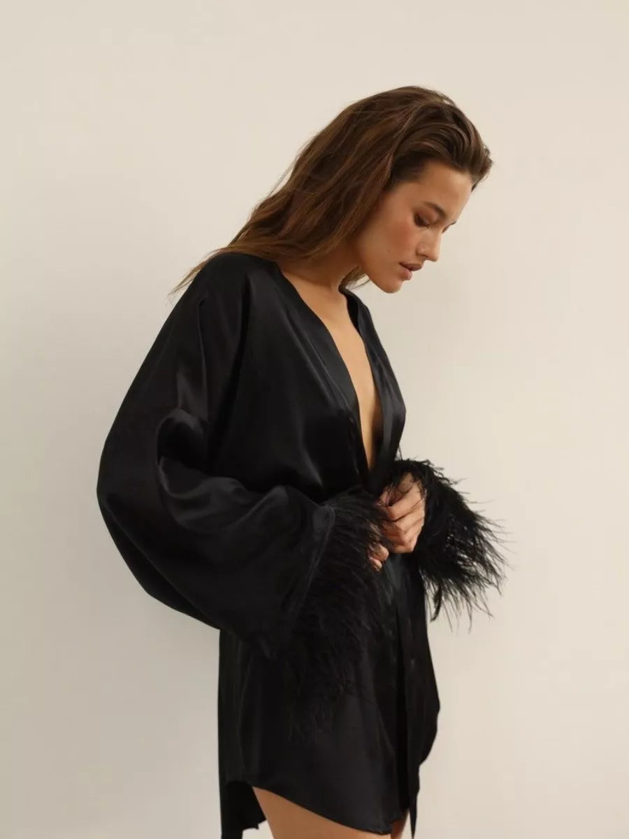 Hot Girl Mini Robe with Feather.
