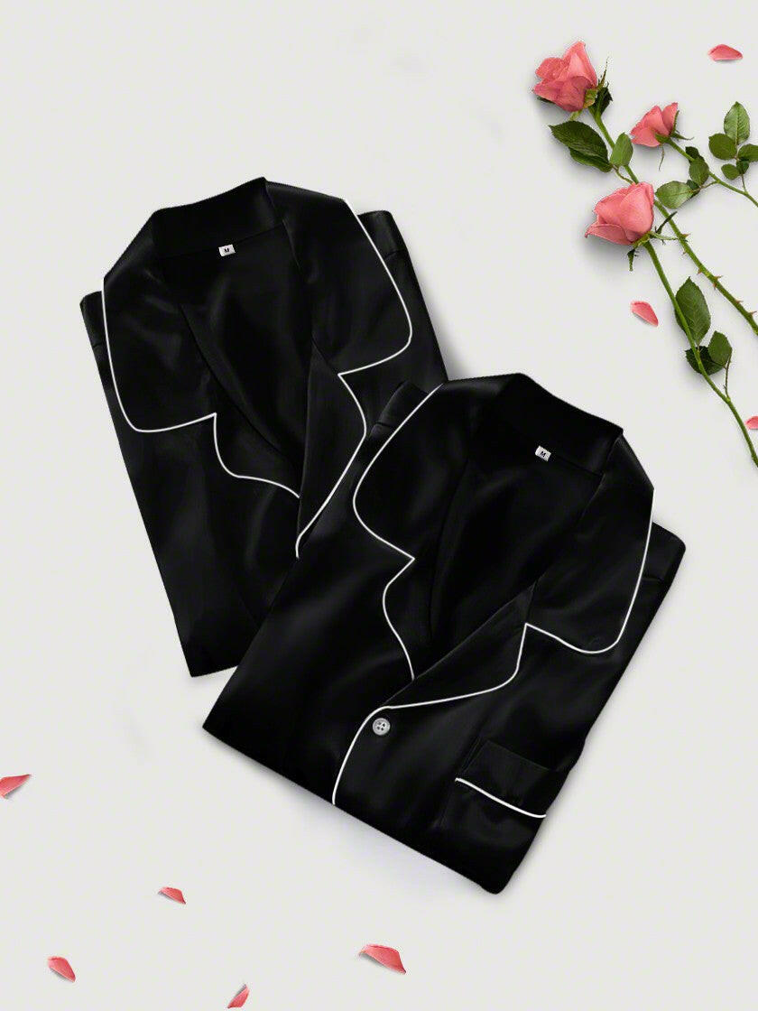 Satin Nightwear with Contrast Piping for Couples.