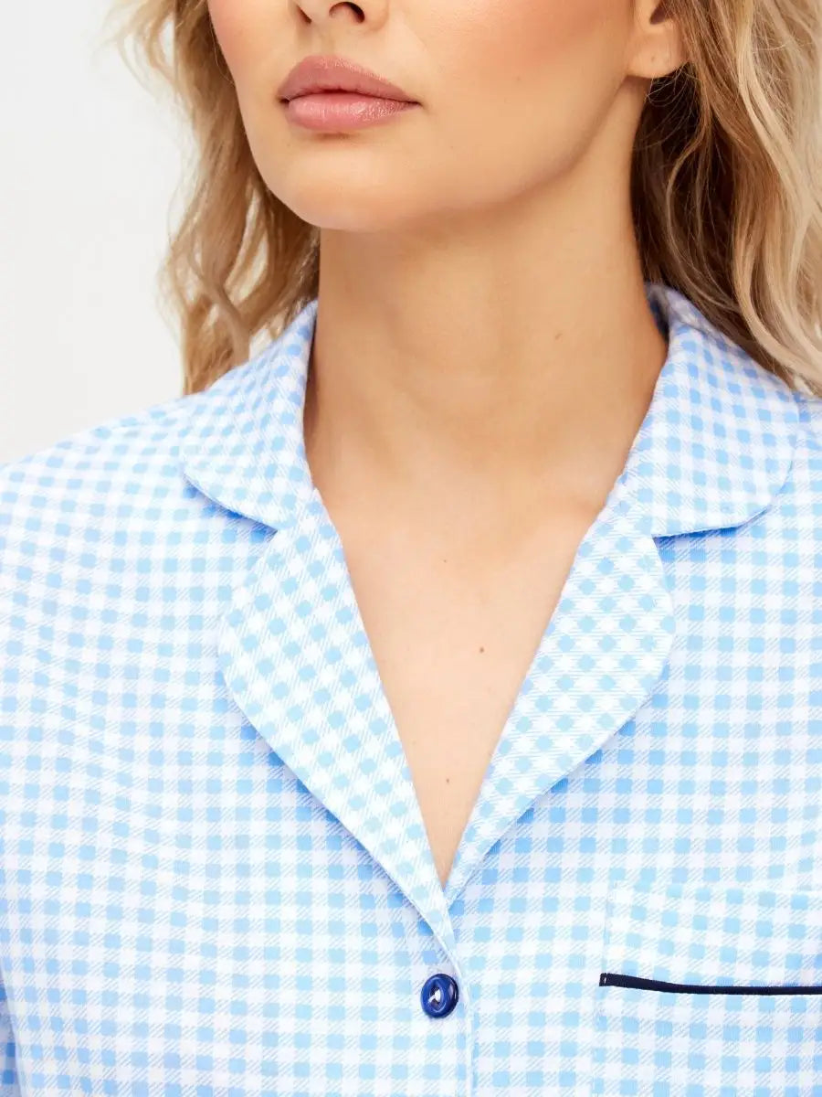 Shorts Set Sky Checkered 100% Cotton.