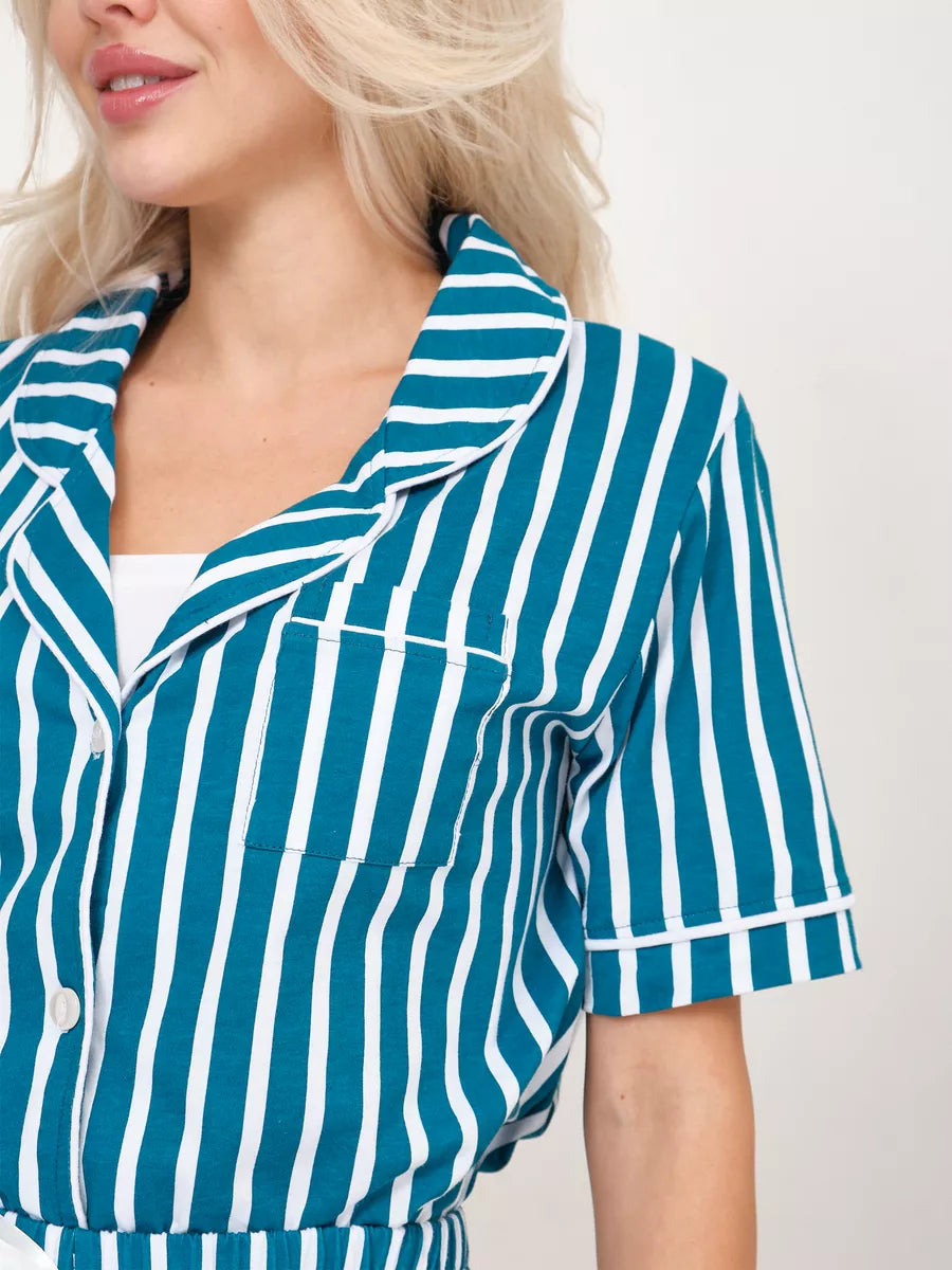 Shorts Set Jade Stripes 100% Cotton.