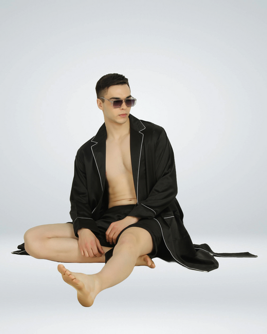 Luxe Satin Robe with Shorts - Bella Babe by SK Nightsuit Nightdress Robes Silk Satin Nighty Gown Nightwear