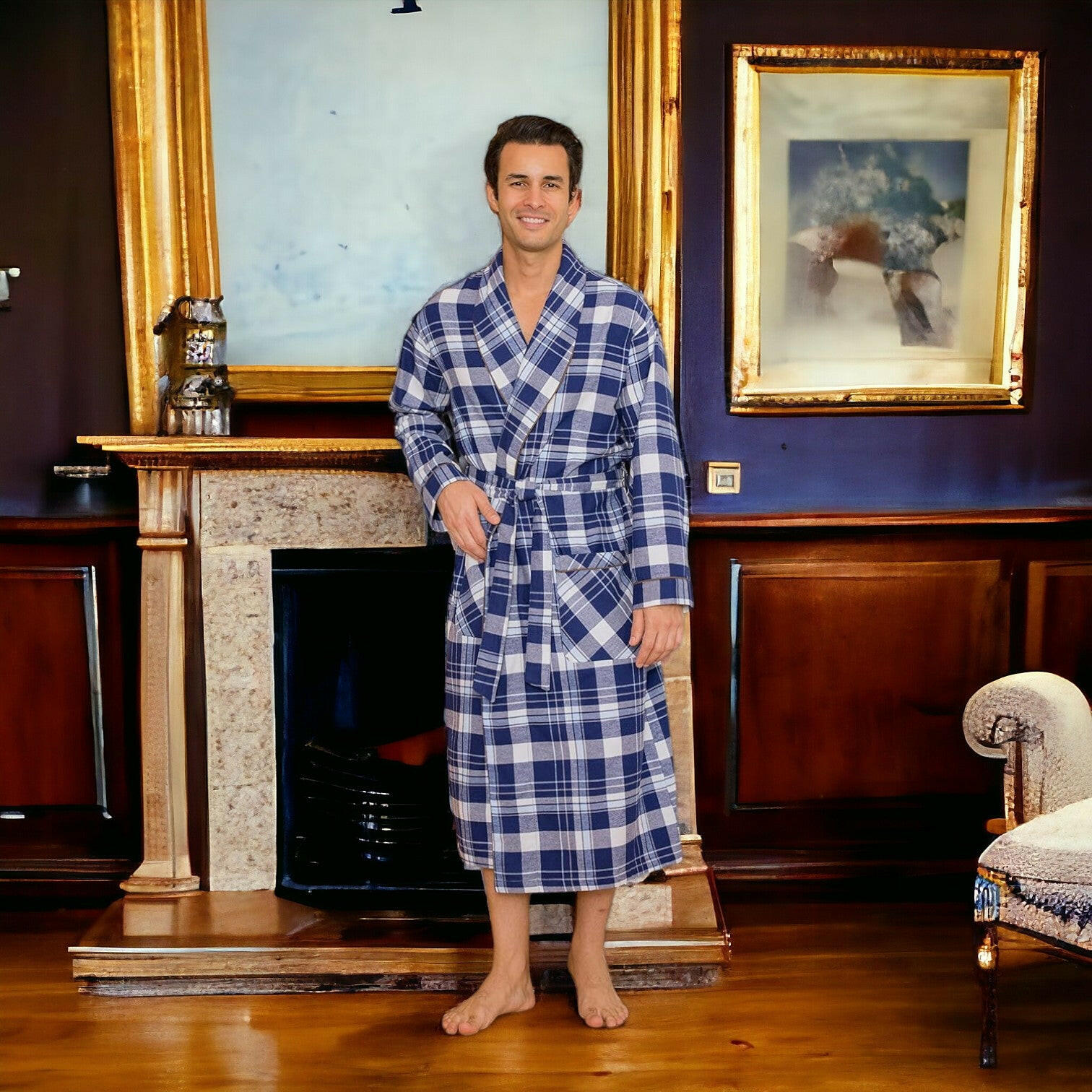 Blue Checkered Robe 100% Cotton.