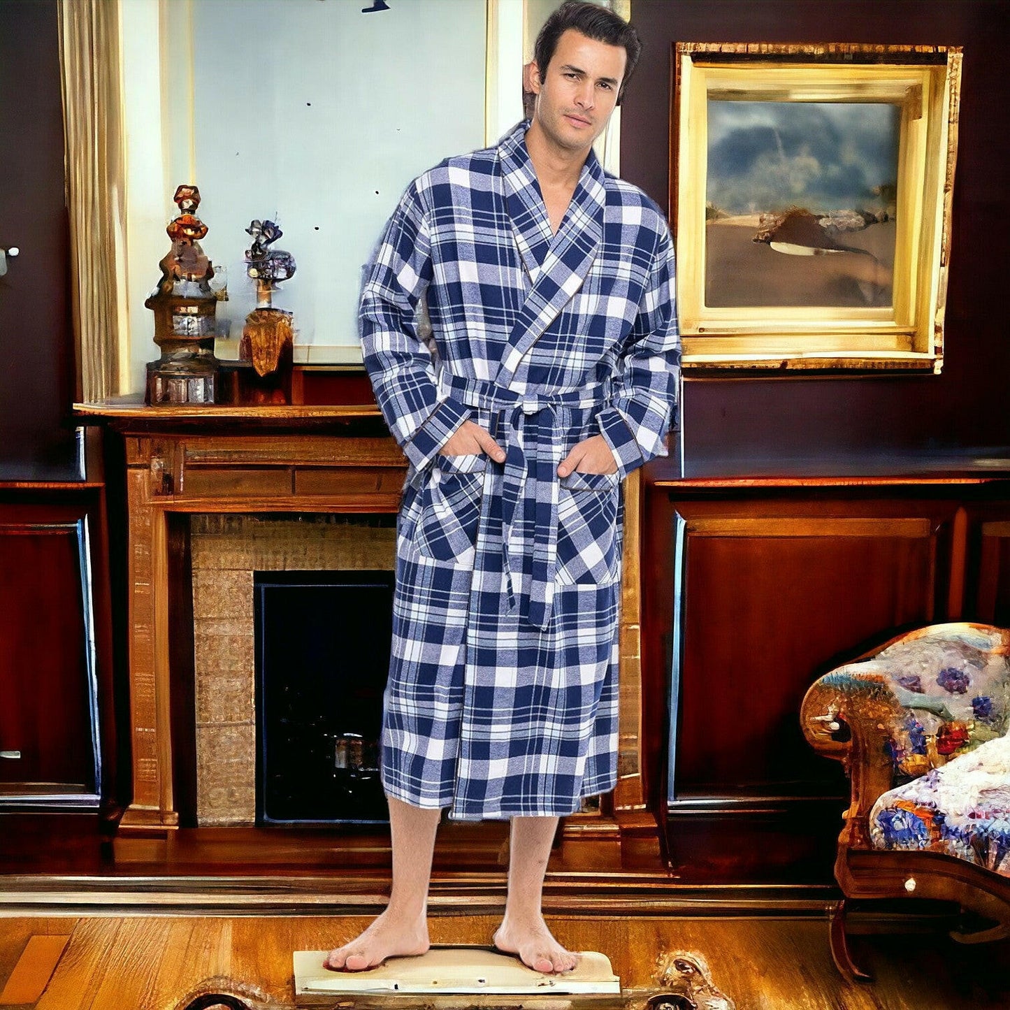 Blue Checkered Robe 100% Cotton.