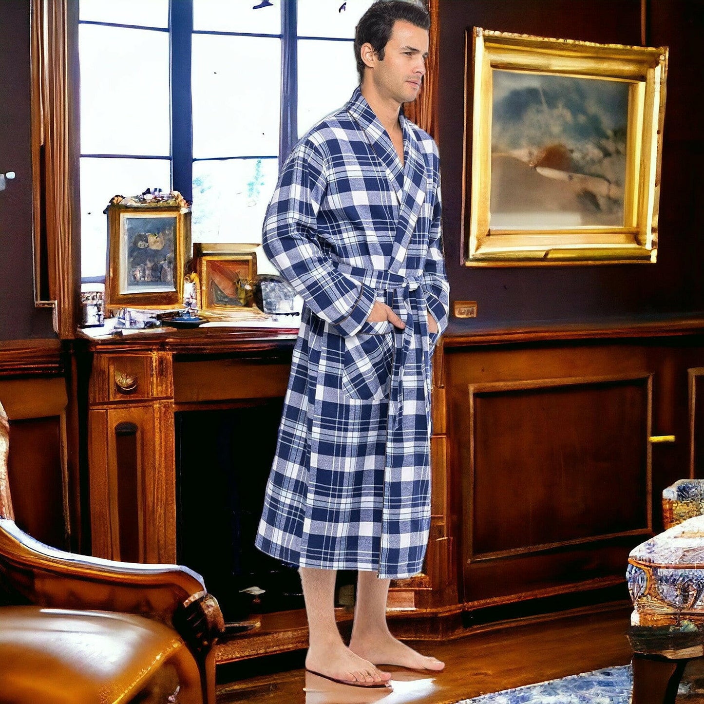 Blue Checkered Robe 100% Cotton.