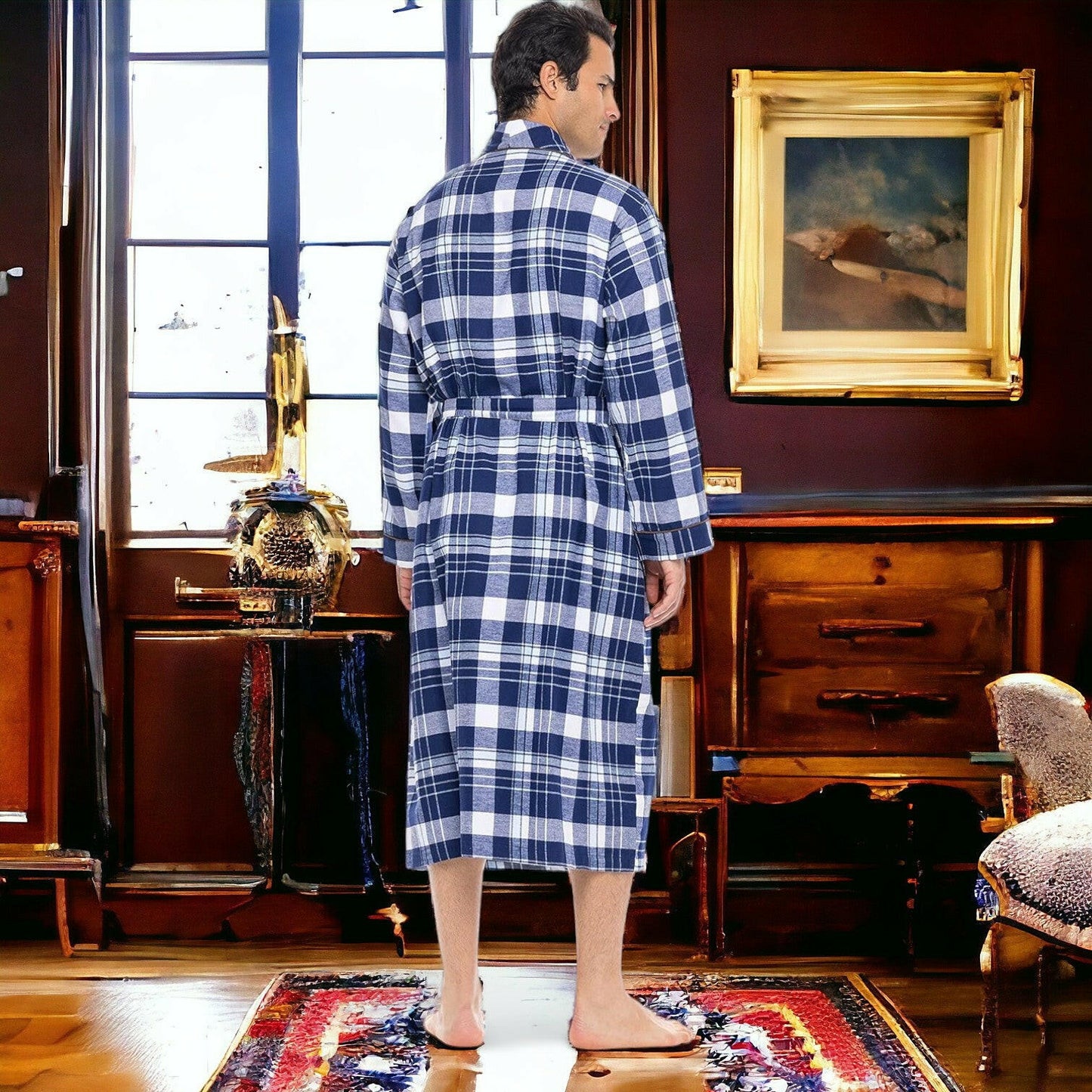 Blue Checkered Robe 100% Cotton.