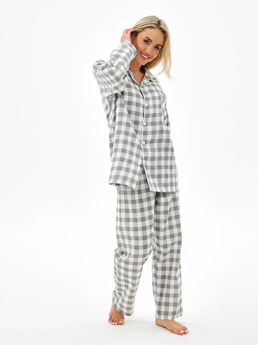 Loungewear Set Grey Checkered 100% Cotton - Bella Babe by SK Nightsuit-Nightdress-Robes-Silk-Satin-Nighty-Gown-Nightwear-Shorts-Pajamas-Nightsuit-for-women-men-bathrobe-Satin-dress-cotton-