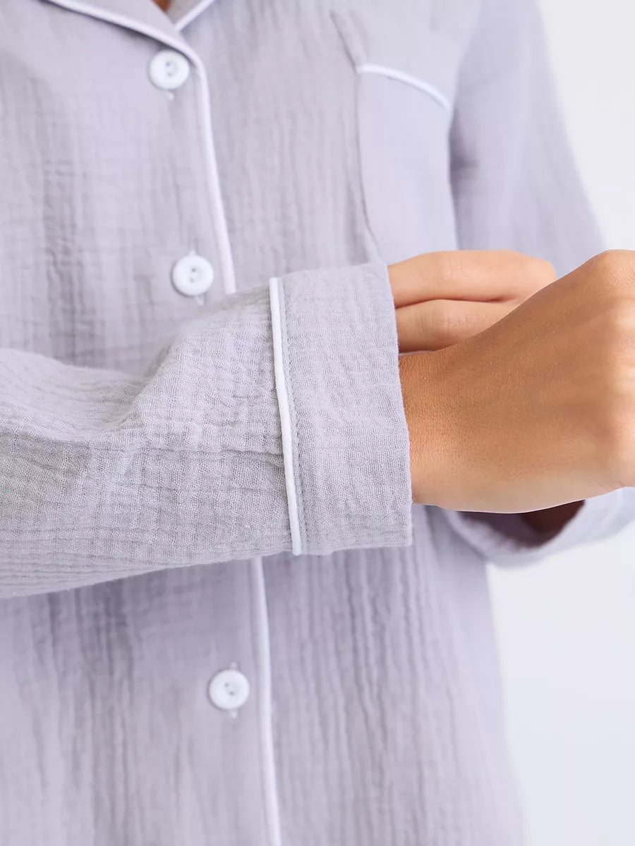 Loungewear Set Light Grey Textured Cotton.