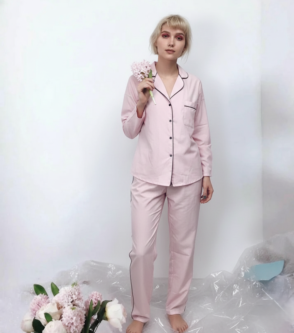 Loungewear Set Pink Solid Cotton