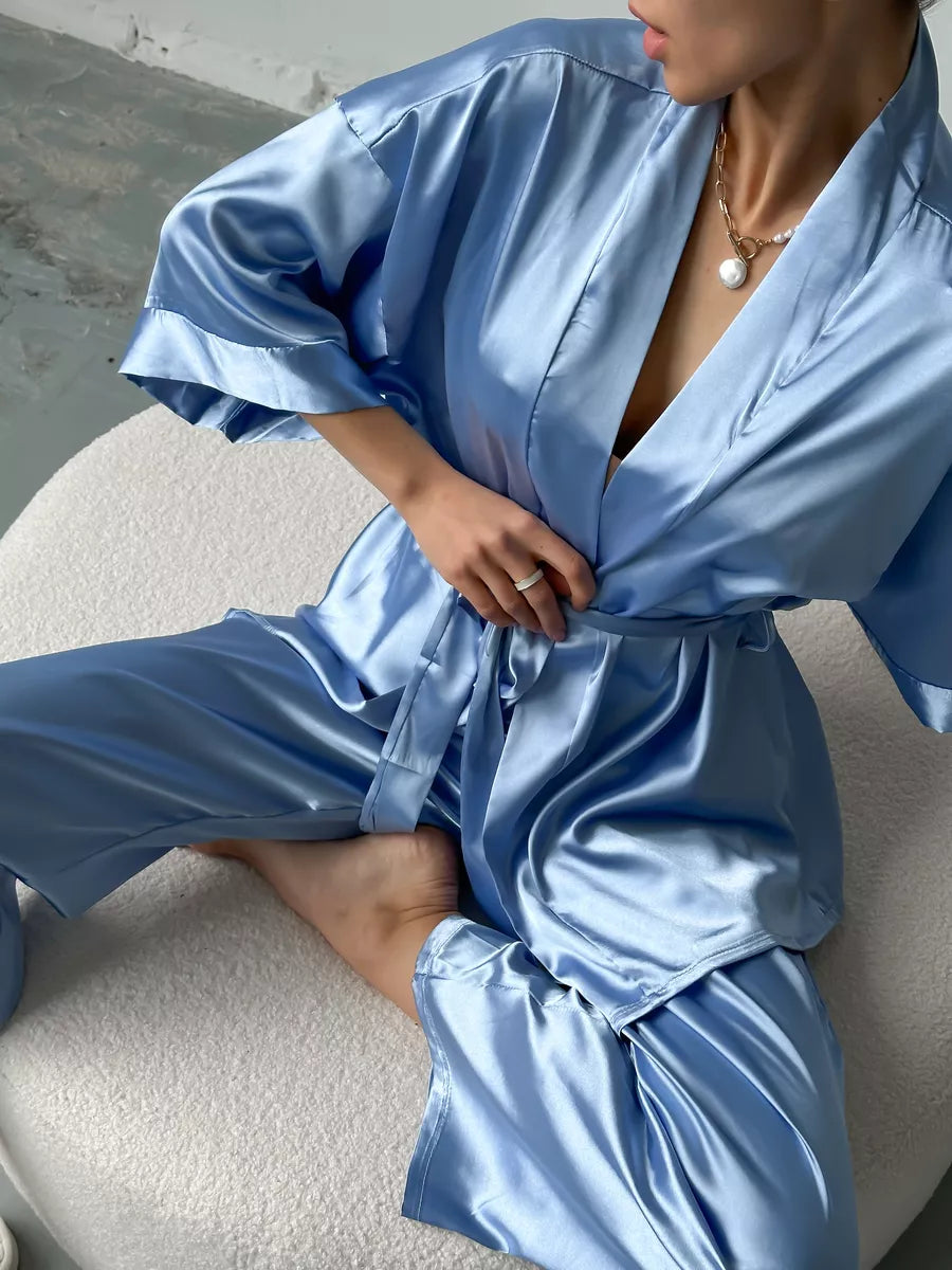 Conjunto elegante de chal en satén