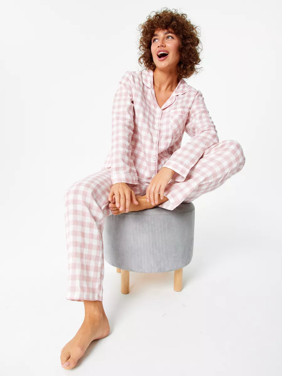 Loungewear Set Peach Checks 100% Cotton.
