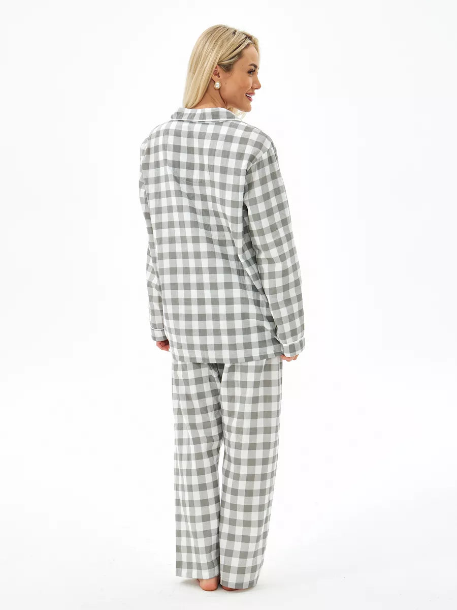 Loungewear Set Grey Checkered 100% Cotton - Bella Babe by SK Nightsuit-Nightdress-Robes-Silk-Satin-Nighty-Gown-Nightwear-Shorts-Pajamas-Nightsuit-for-women-men-bathrobe-Satin-dress-cotton-