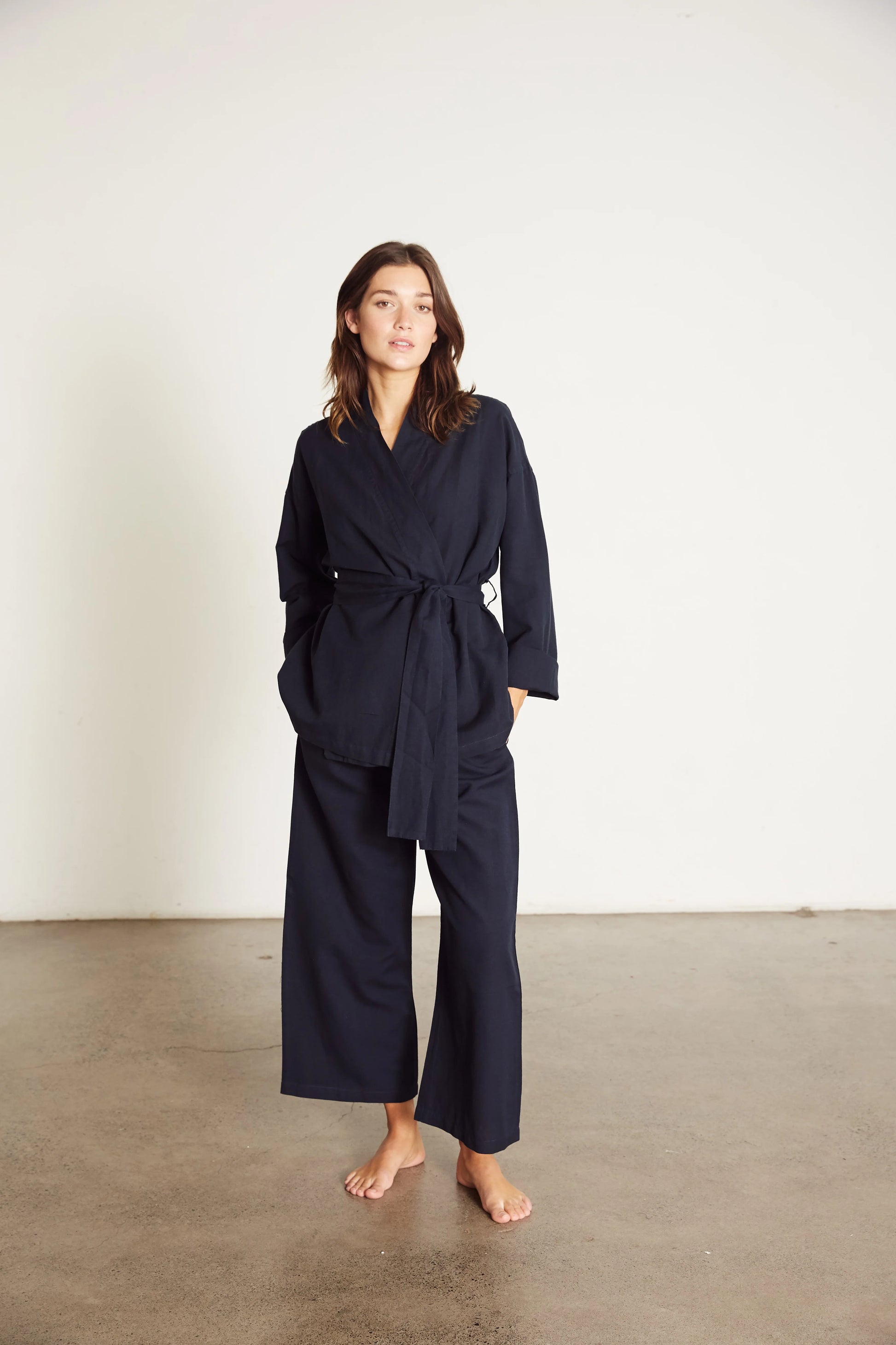 Linen Wrap Set with Pallazo in Navy Blue.
