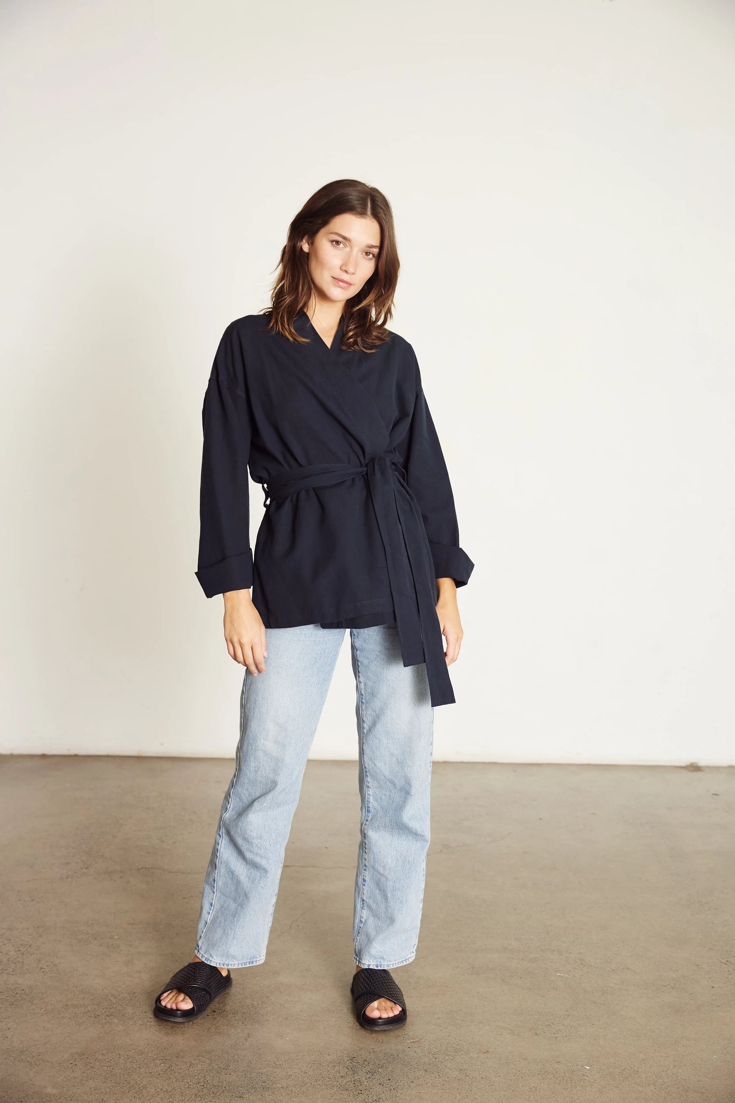 Linen Wrap Set with Pallazo in Navy Blue.