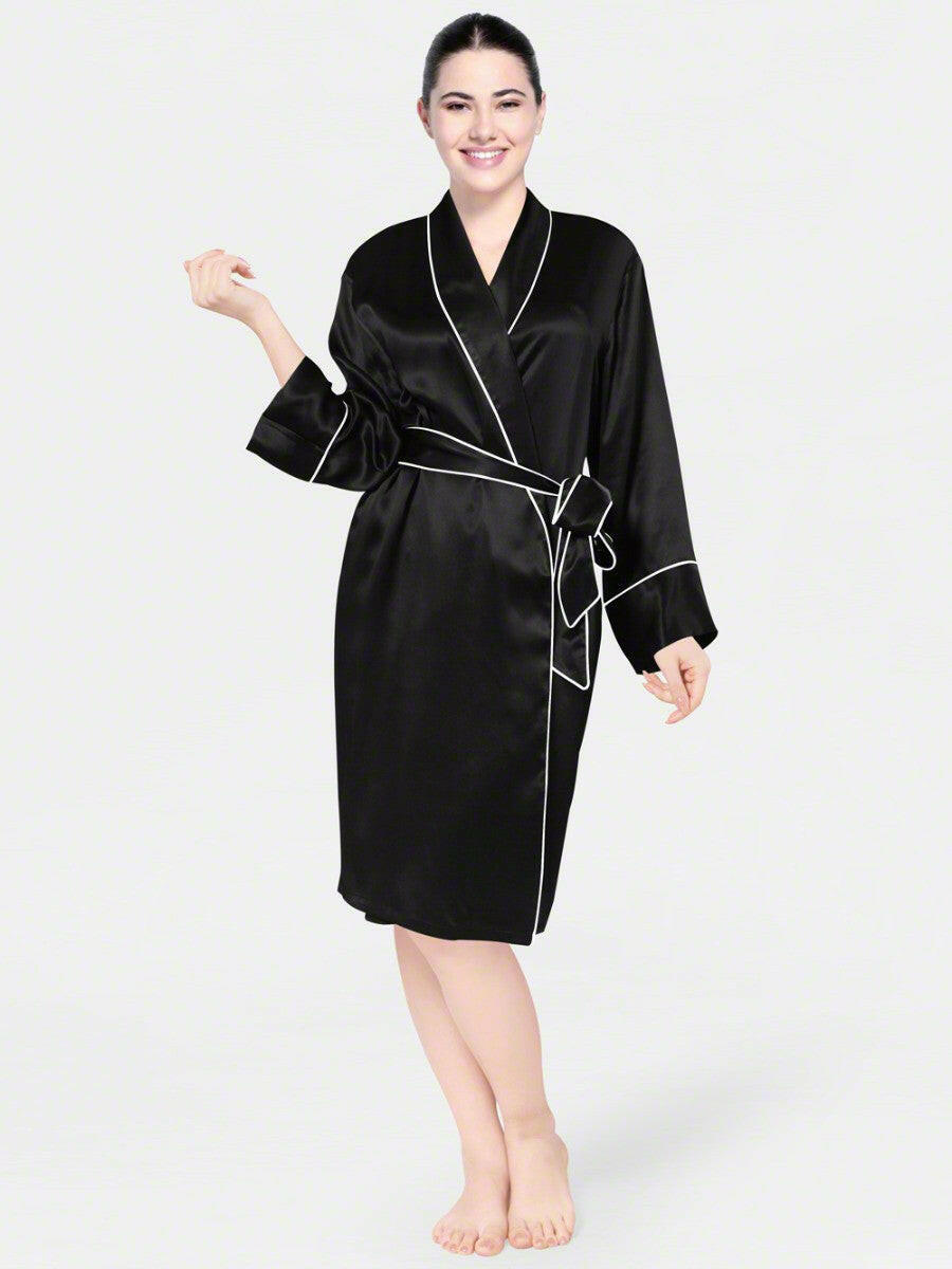 Satin Silk Robe with Piping - Bella Babe by SK Nightsuit Nightdress Robes Silk Satin Nighty Gown Nightwear