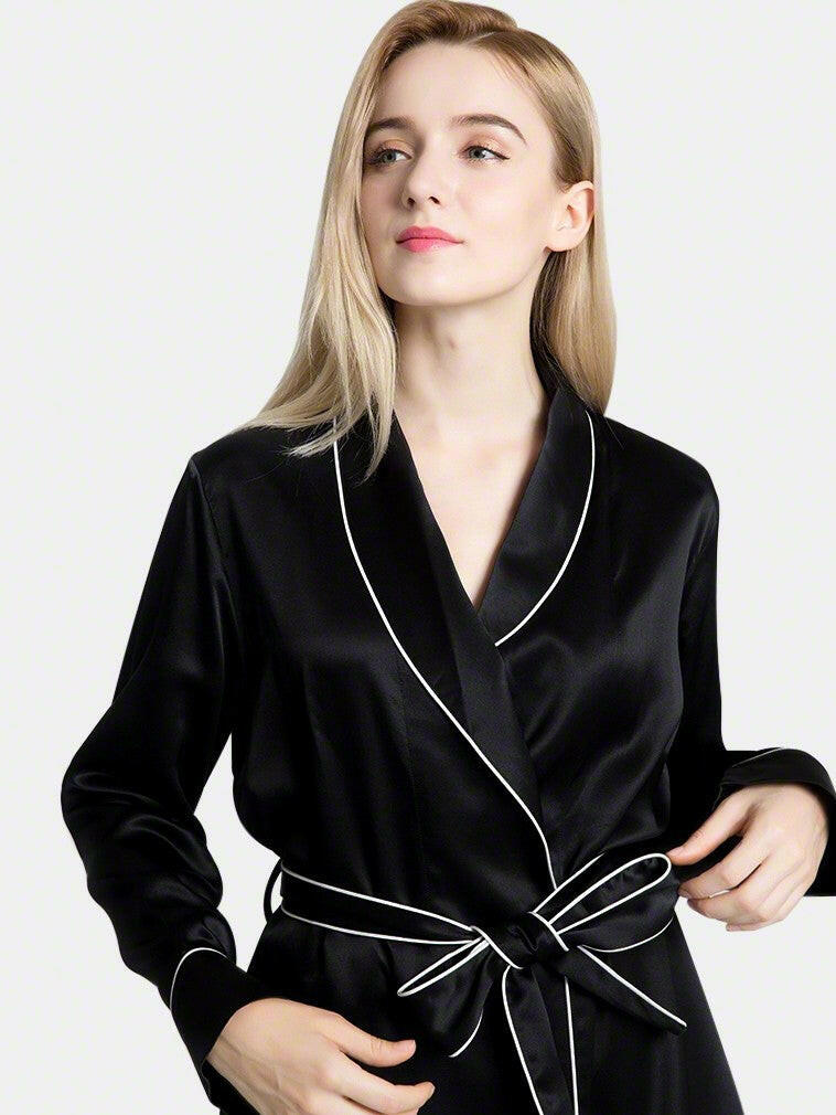Luxe Satin Robe Set (Contrast Piping).