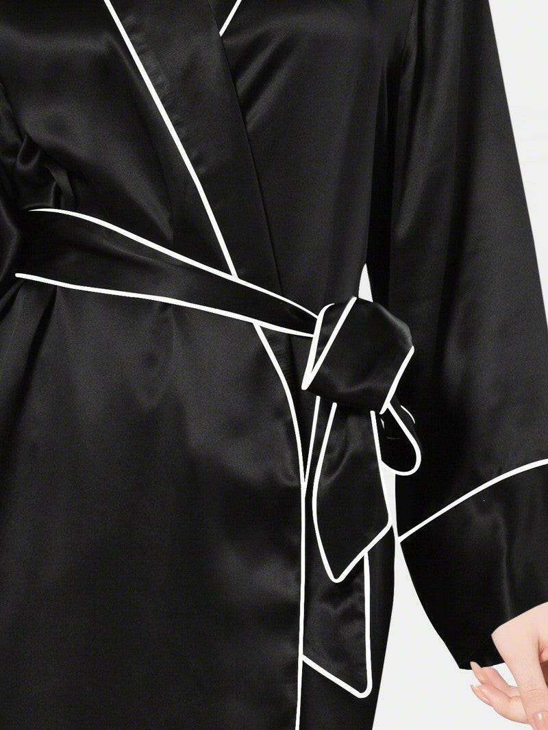 Satin Silk Robe with Piping.