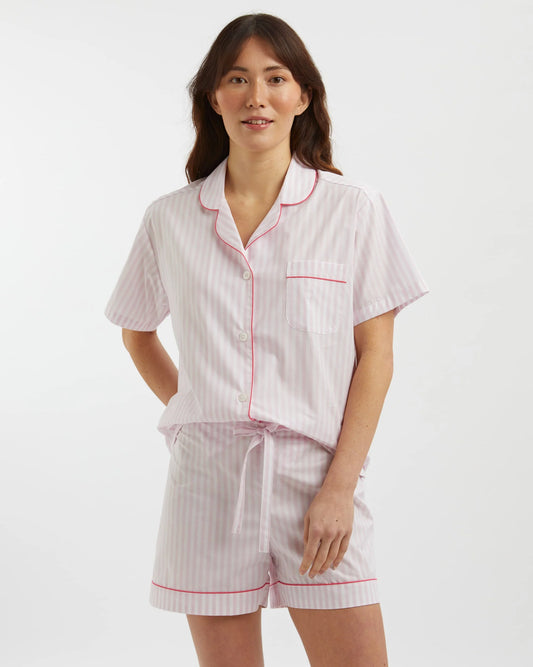 Shorts Set Pink Stripe 100% Cotton.
