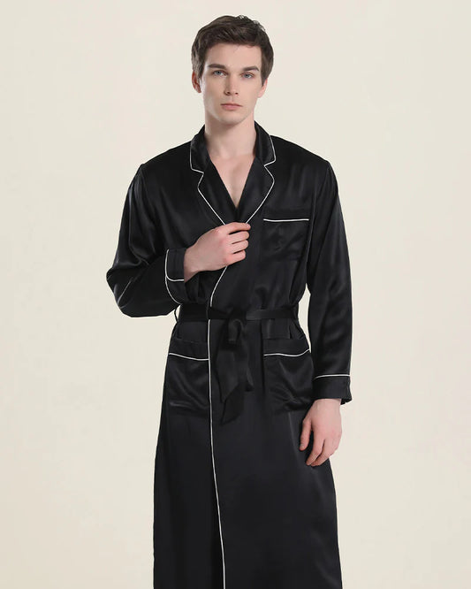 Cuban Collar Robe with Piping