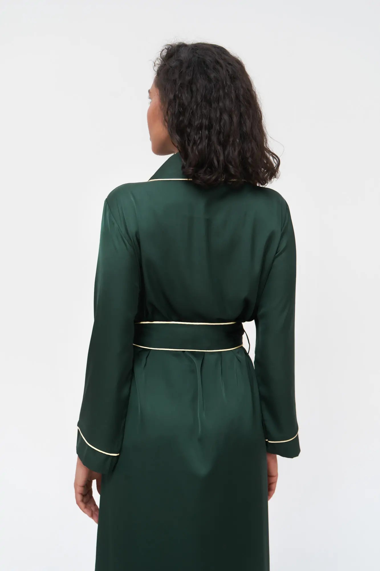 Long Satin Robe with Contrast Piping.
