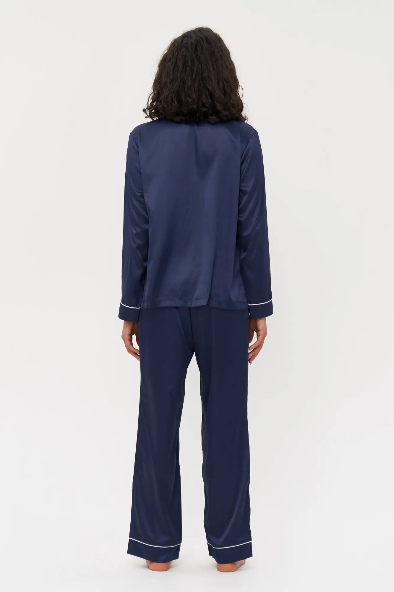 Satin Pajama Set with Contrast Piping.