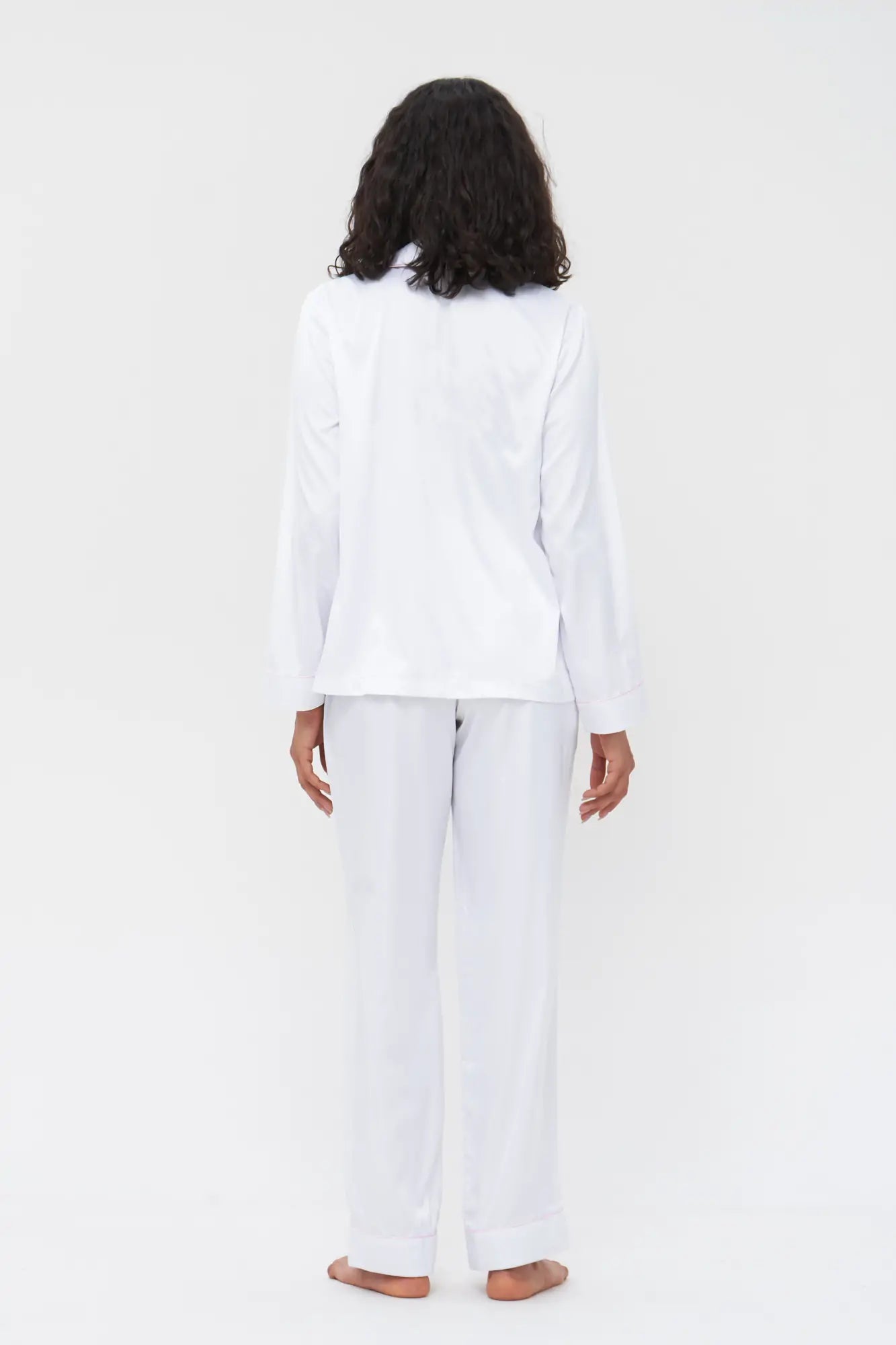 Satin Pajama Set with Contrast Piping.