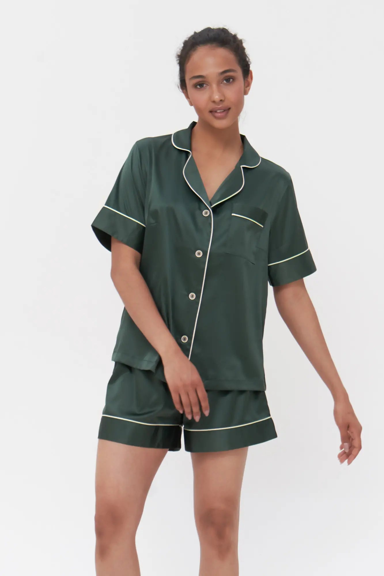 Shorts Set with Contrast Piping - Bella Babe by SK Nightsuit Nightdress Robes Silk Satin Nighty Gown Nightwear