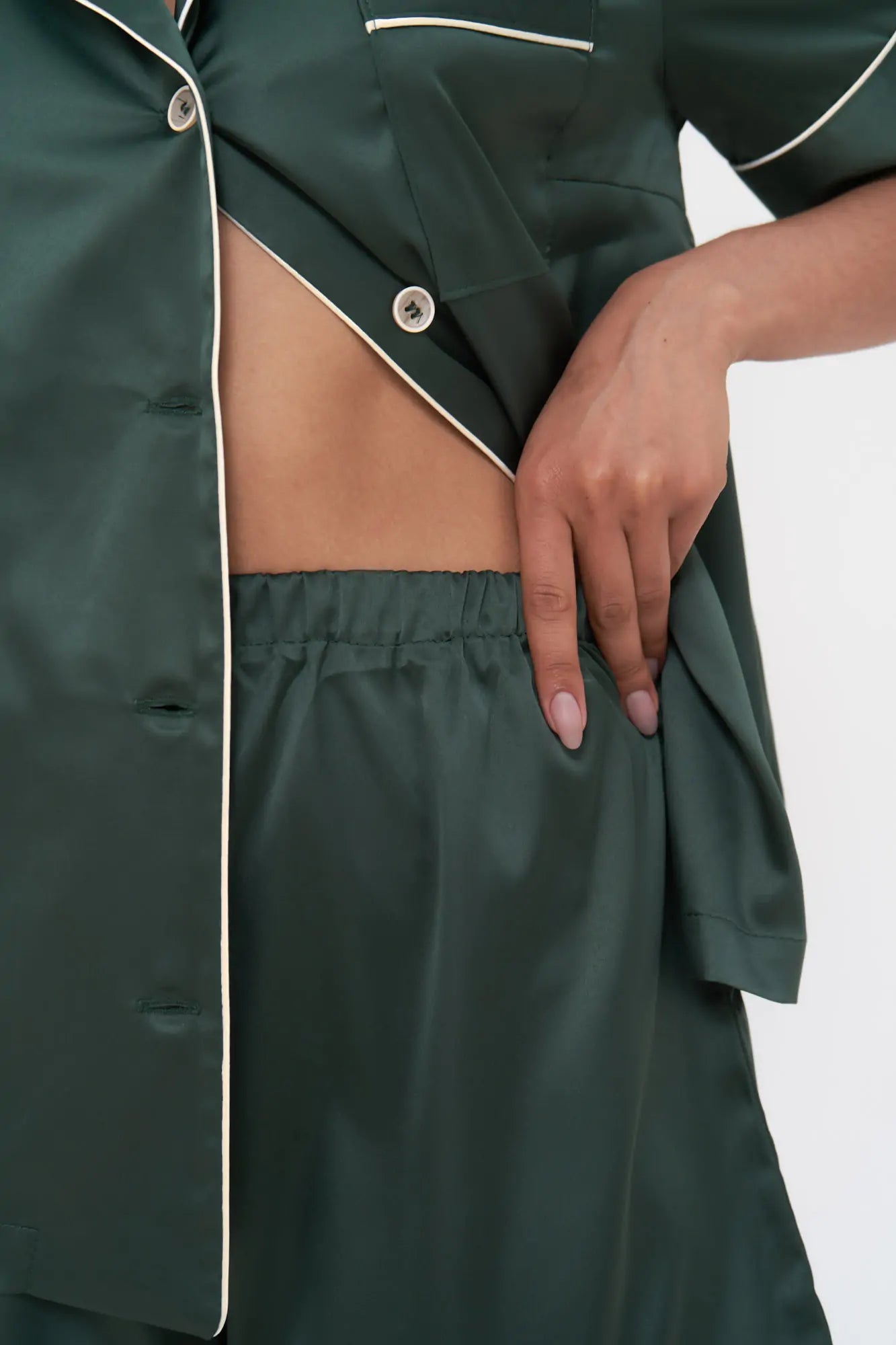 Shorts Set with Contrast Piping - Bella Babe by SK Nightsuit Nightdress Robes Silk Satin Nighty Gown Nightwear