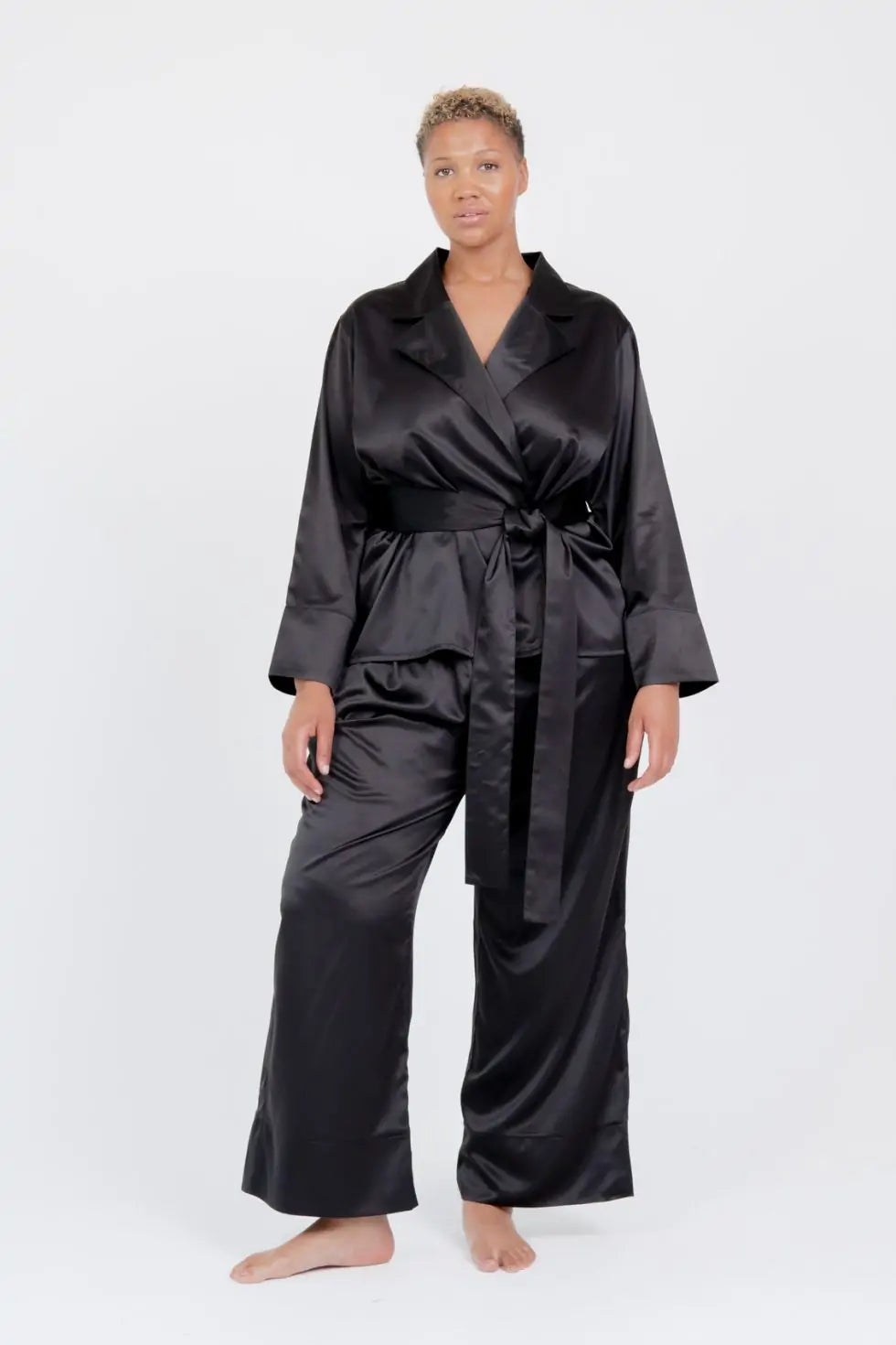 Satin Wrap Set Lapel Collar.