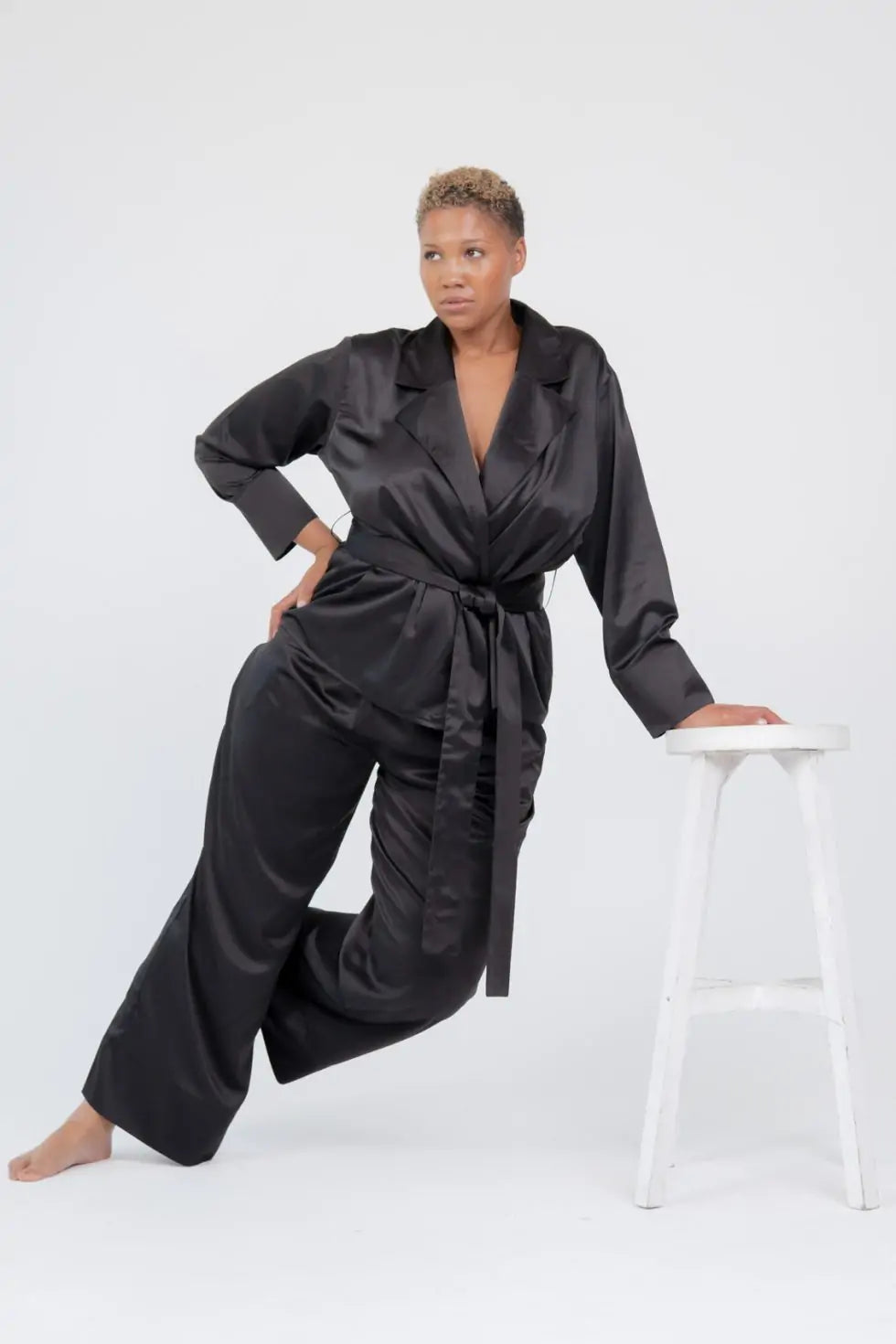 Satin Wrap Set Lapel Collar.