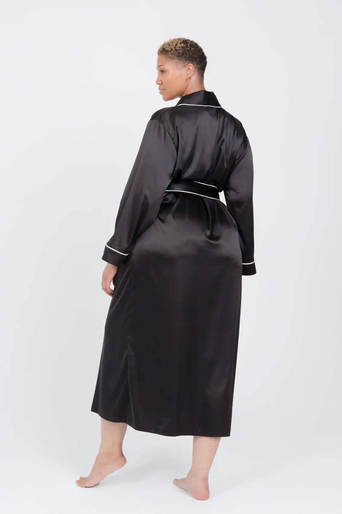Long Satin Robe with Contrast Piping - Bella Babe by SK Nightsuit Nightdress Robes Silk Satin Nighty Gown Nightwear