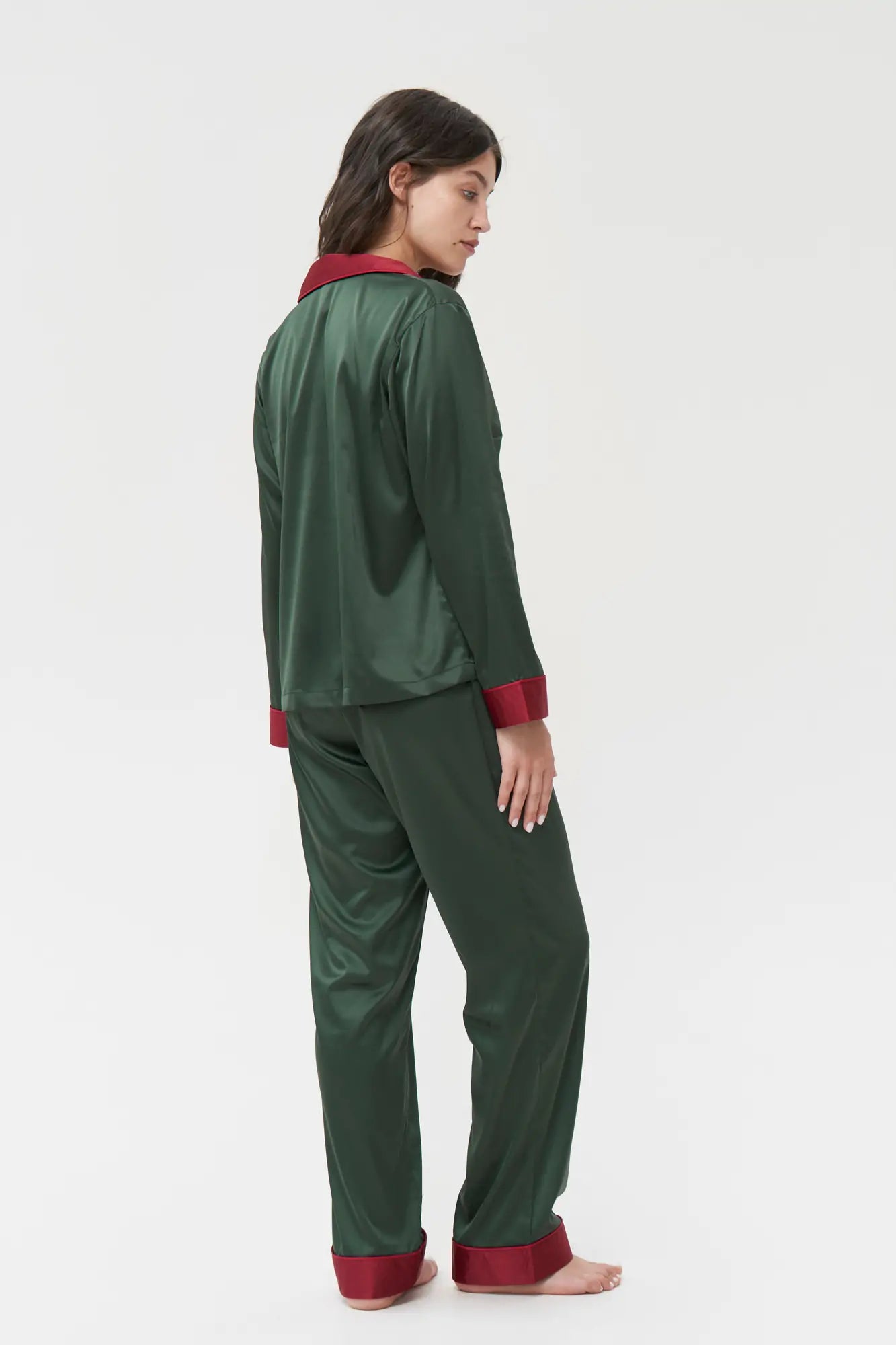 Satin Pajama Set with Contrast Piping.