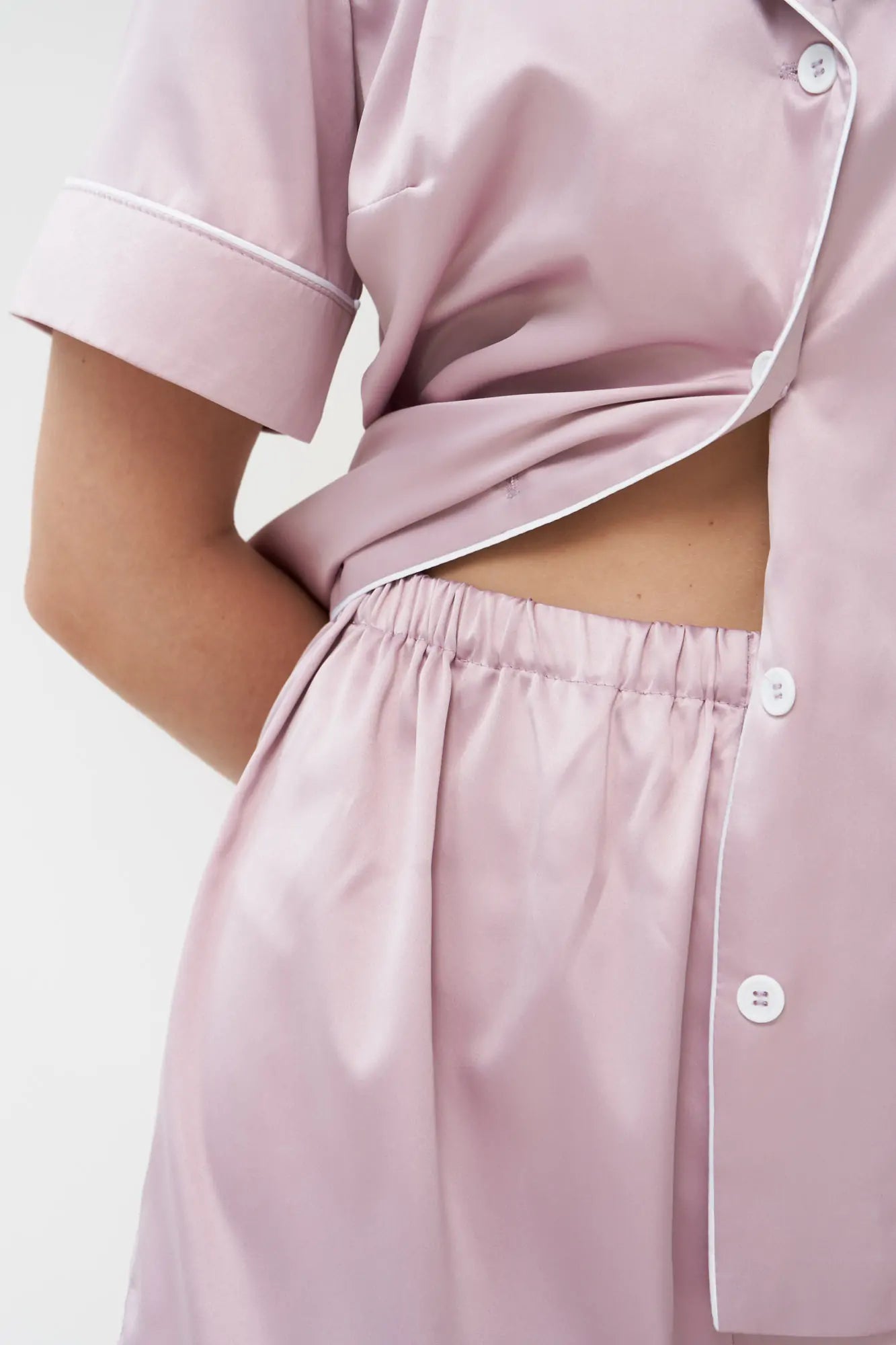 Shorts Set with Contrast Piping - Bella Babe by SK Nightsuit Nightdress Robes Silk Satin Nighty Gown Nightwear