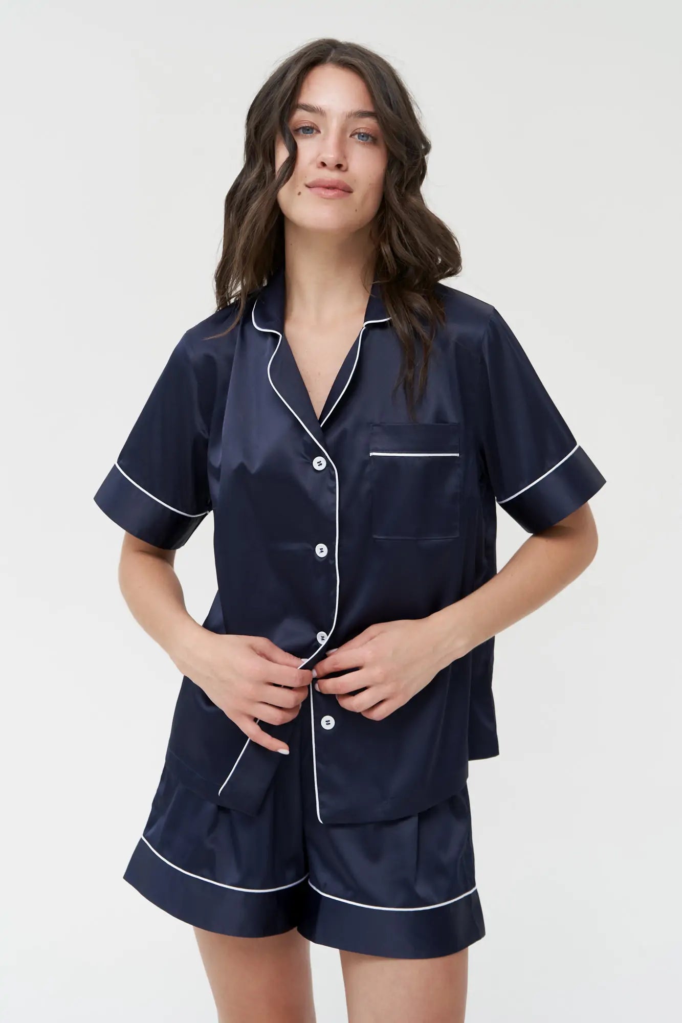 Shorts Set with Contrast Piping.