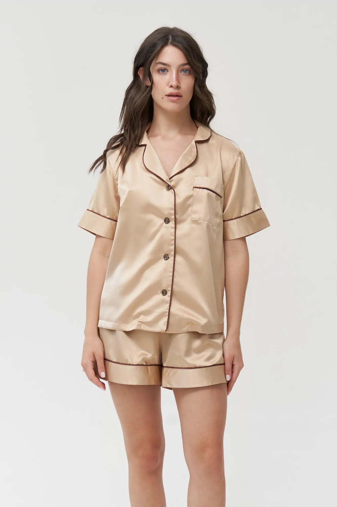 Shorts Set with Contrast Piping.