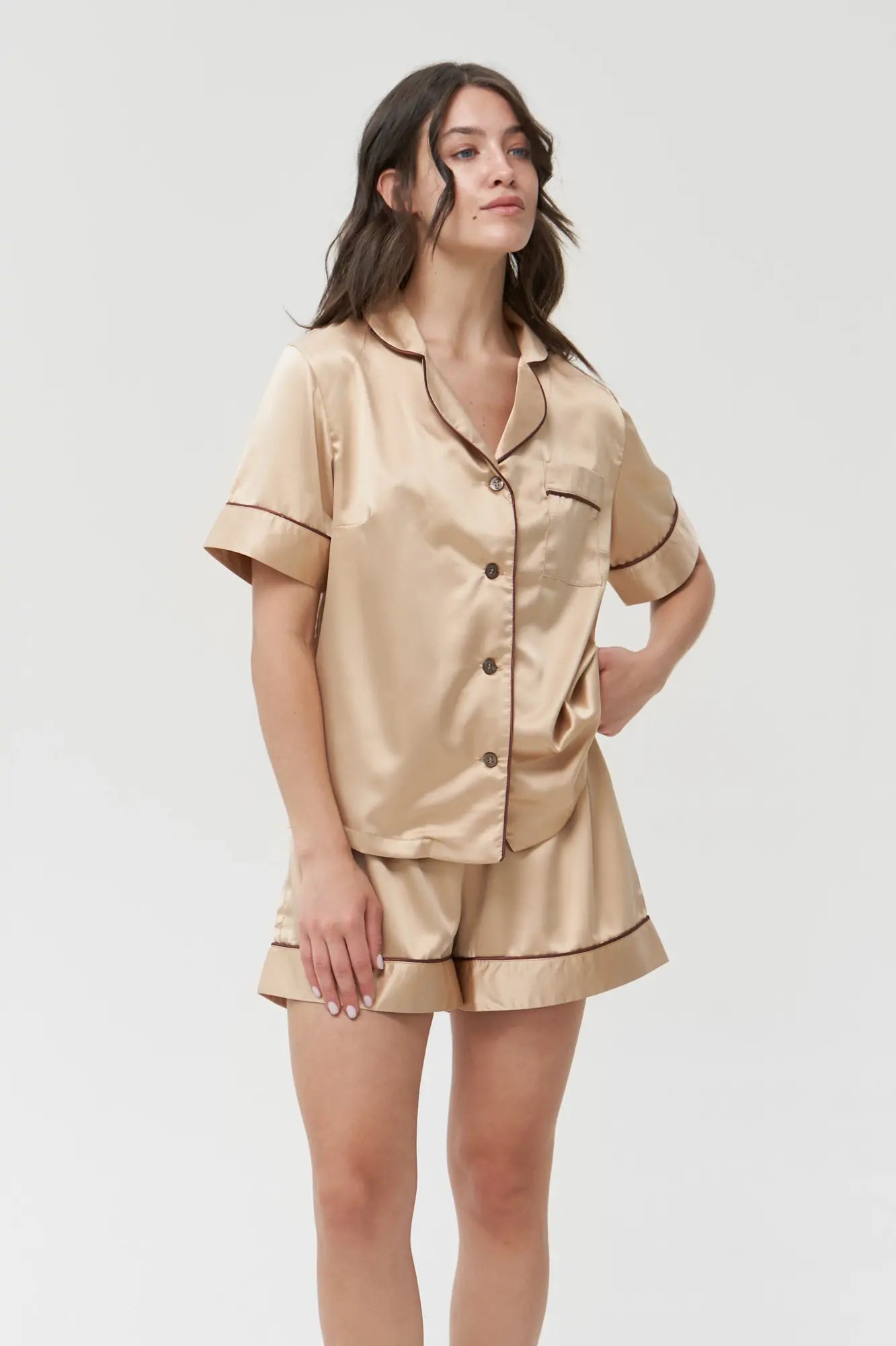 Shorts Set with Contrast Piping.