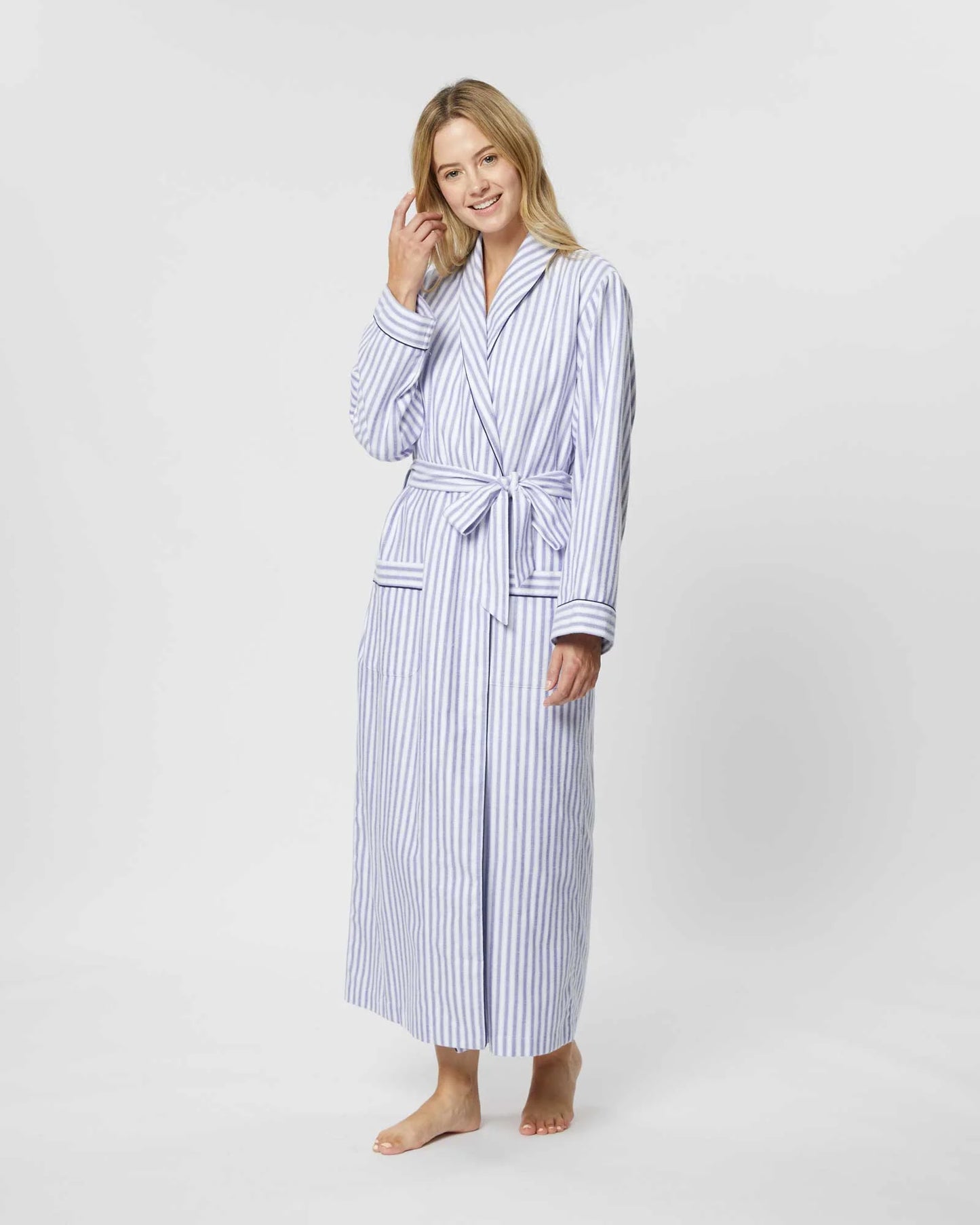 Sky Blue Stripe 100% Cotton Robe (Long).
