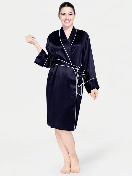 Satin Silk Robe with Piping - Bella Babe by SK Nightsuit Nightdress Robes Silk Satin Nighty Gown Nightwear