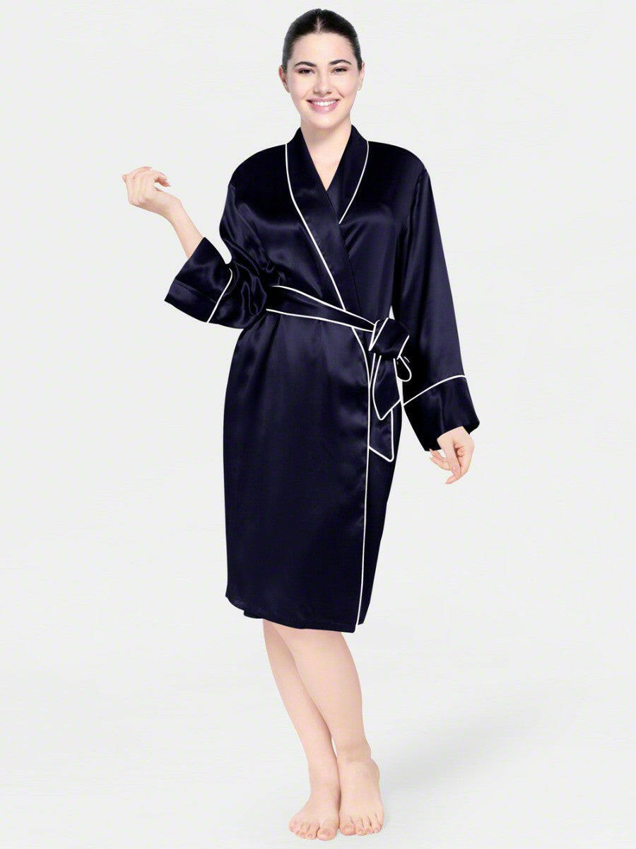 Satin Silk Robe with Piping - Bella Babe by SK Nightsuit Nightdress Robes Silk Satin Nighty Gown Nightwear