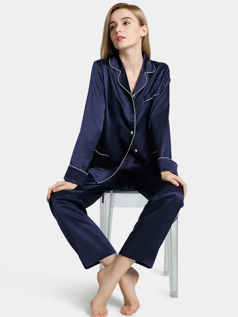 Silk Satin Pyjama set with Piping - Bella Babe by SK Nightsuit Nightdress Robes Silk Satin Nighty Gown Nightwear