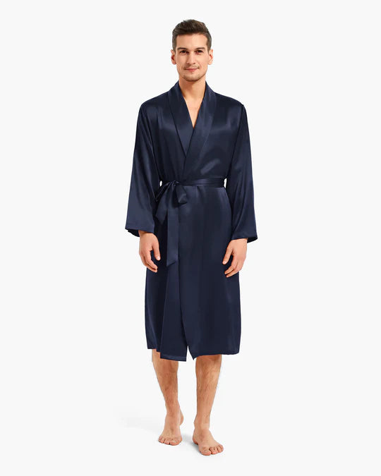 Premium Robe Set (Navy) - Bella Babe by SK Nightsuit Nightdress Robes Silk Satin Nighty Gown Nightwear
